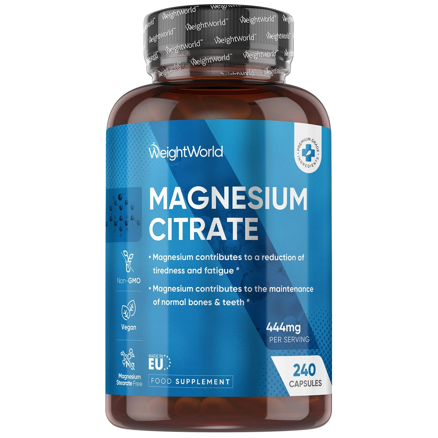 Magnesium Supplements | Magnesium Citrate Capsules (Buffered 30%) | 240 Vegan Capsules | Providing 444mg Elemental Magnesium | Lactose & Gluten-Free