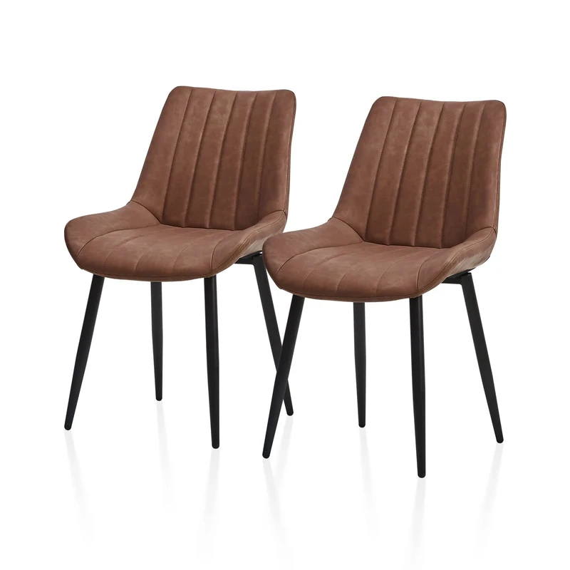 TUKAILAi Dining Chairs Set of 2 Brown Faux Leather Upholstered Kitchen Chairs with Backrest and Black Metal Legs, Leisure Corner Chair with Living Room Bedroom Lounge Reception