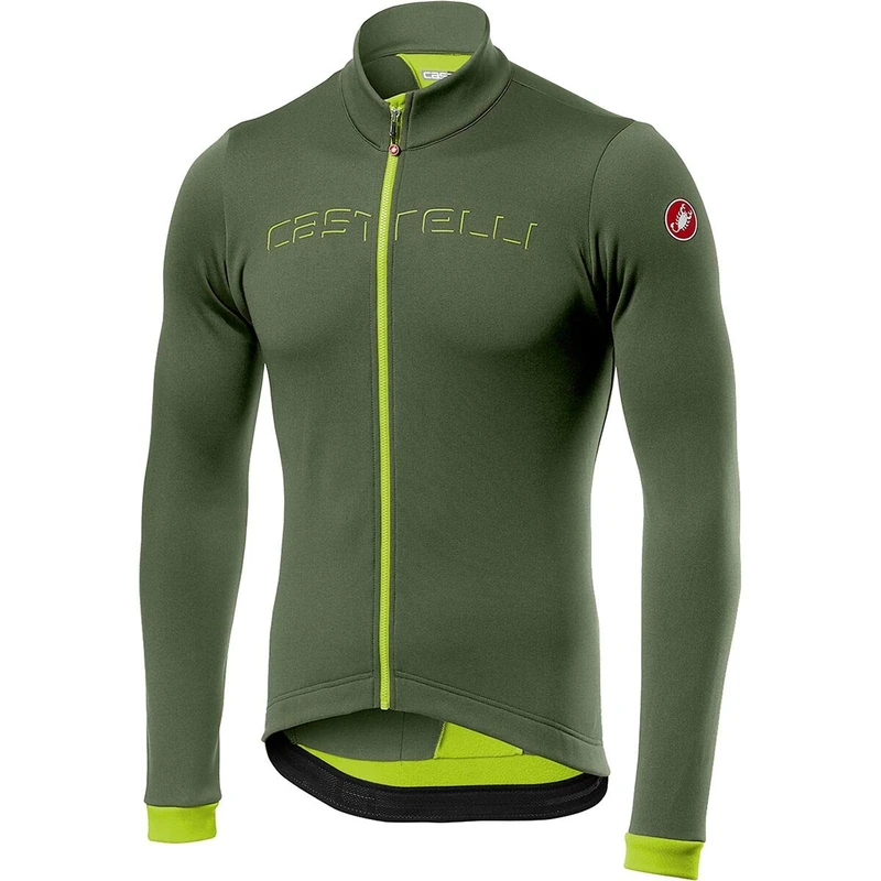 castelli Fondo Jersey Fz, Men's T-Shirt, mens, T-Shirt, 4517511, Military Green Yellow Fluo, XL