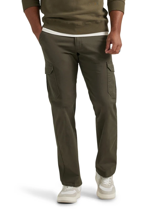 Lee Men's Performance Series Extreme Comfort Twill Straight Fit Cargo Pant, Frontier Olive, 38W x 29L