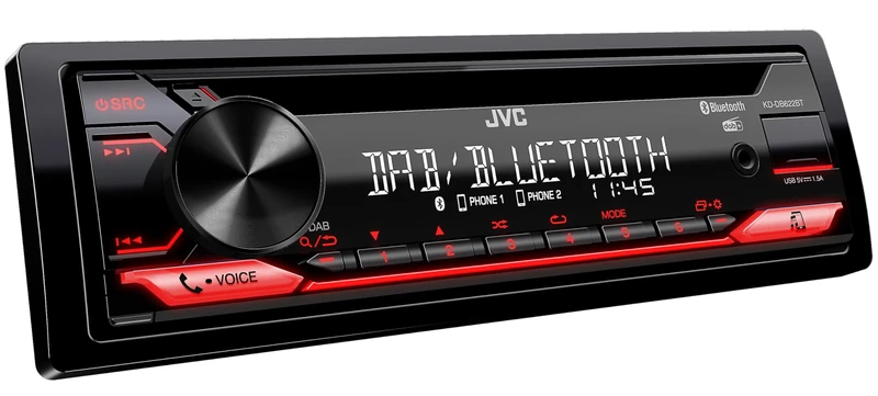 JVC KD-DB622BT CD Car Radio with DAB+ and Bluetooth Hands-Free Kit (Sound Processor, USB, AUX-In, Spotify Control, 4 x 50 Watt, Red Button Lighting, Without Antenna)