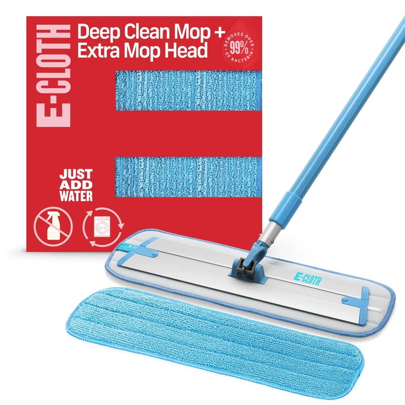 E-Cloth Deep Clean Mop with Extra Replacement Head, Microfiber Mop, Perfect Floor Cleaner for Hardwood, Laminate, Tile and Stone Flooring, Washable and Reusable, 100 Wash Promise