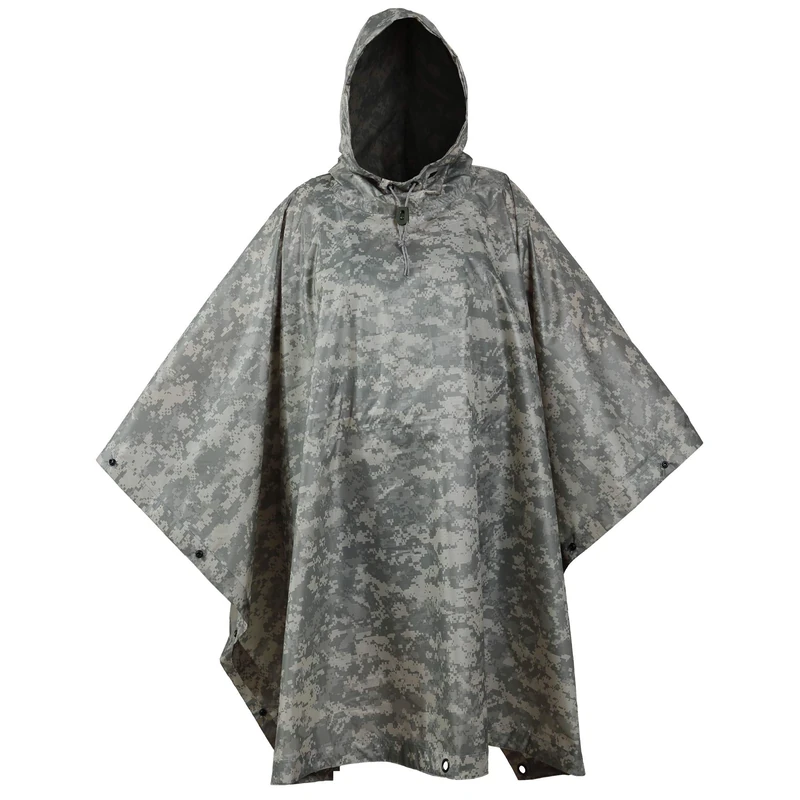 USGI Industries Military Style Poncho Multi Use Rip Stop Camouflage Rain Poncho, Acu, One size