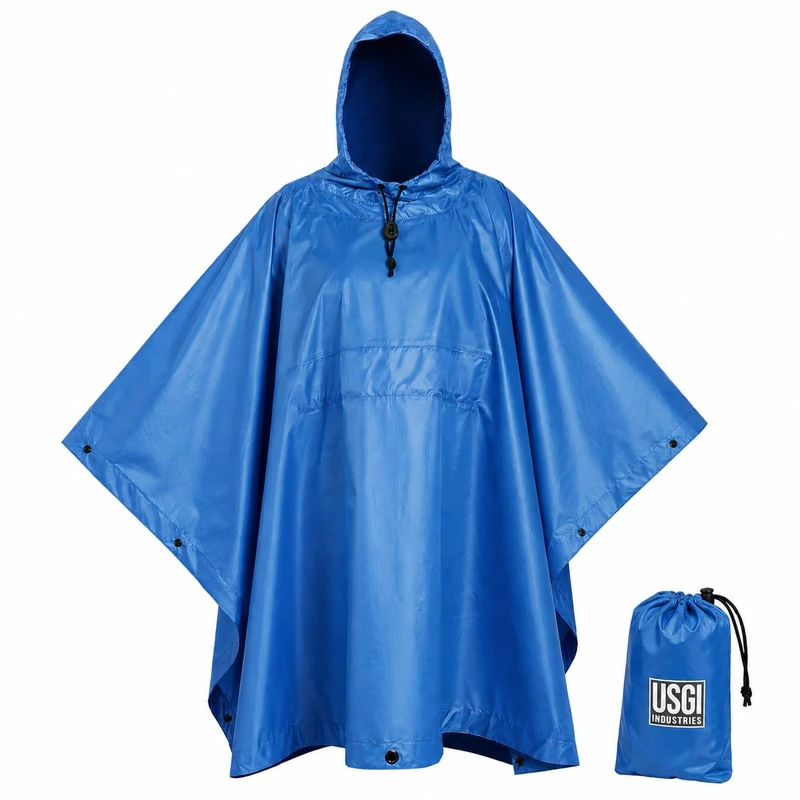 USGI Industries Military Style Poncho Multi Use Rip Stop Camouflage Rain Poncho, Arctic Blue, One size
