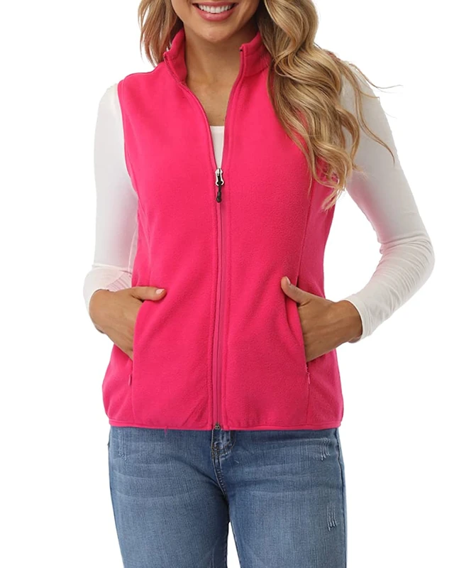 fuinloth Women's Fleece Gilet, Polar Soft Sleeveless Classic Fit Bodywarmer Vest with Zip up Pockets Rose Red Medium