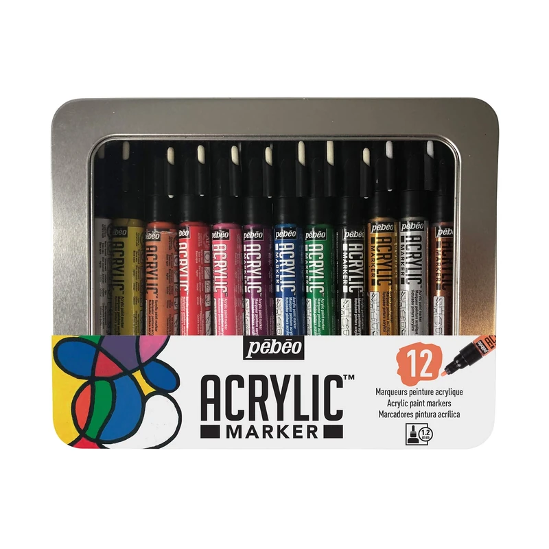 Pebeo Acrylic Markers, Assorted, 12X1.2MM