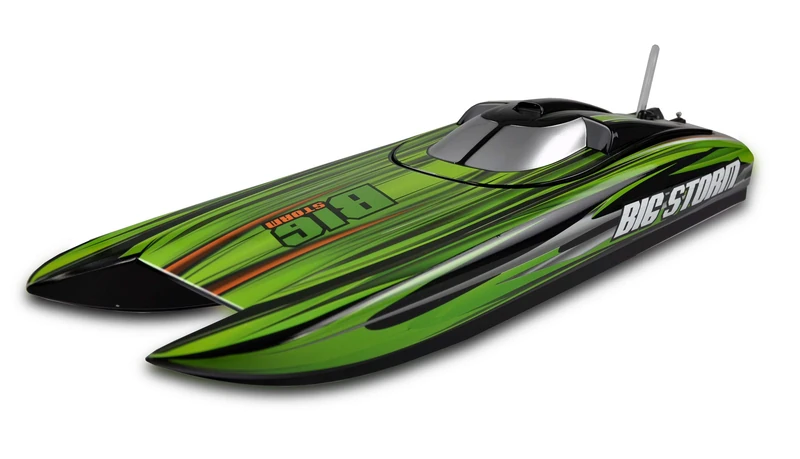 Amewi 26077 Big Storm Brushless Racing Catamaran 740 mm ARTR, Remote Controlled Boat, up to 65 km/h, Green/Black