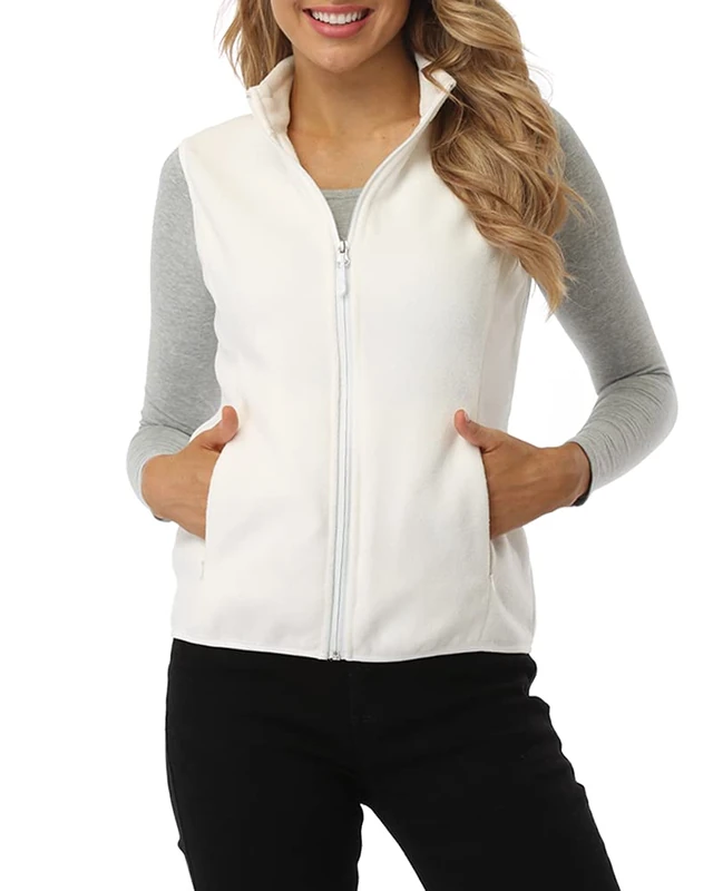 fuinloth Women's Fleece Gilet, Polar Soft Sleeveless Classic Fit Bodywarmer Vest with Zip up Pockets Ivory Medium - Image 1