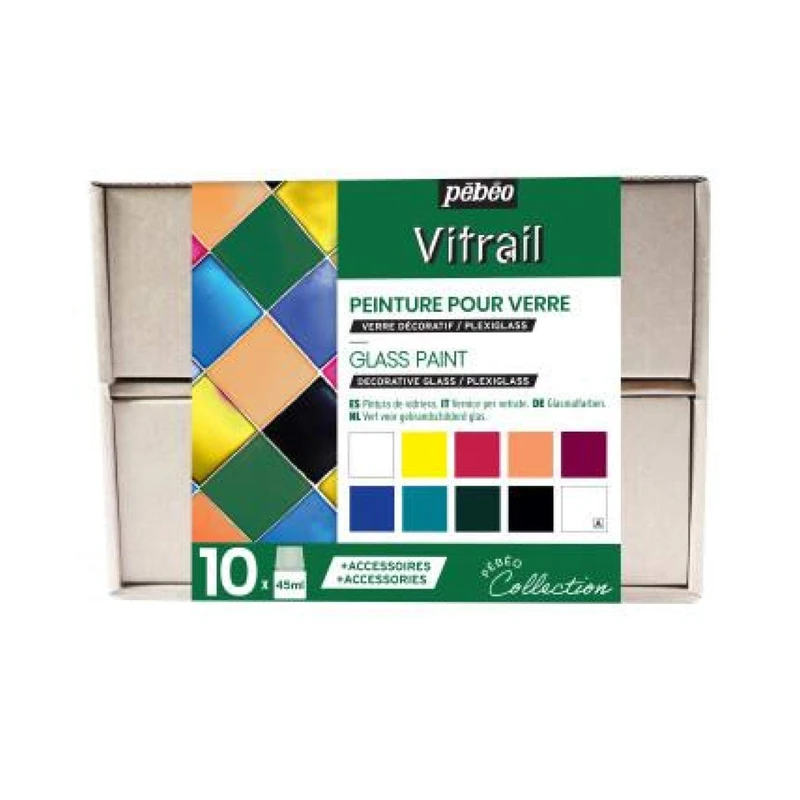 Pebeo VITRAIL Collection Set, Assorted, 10X45ML, 758421