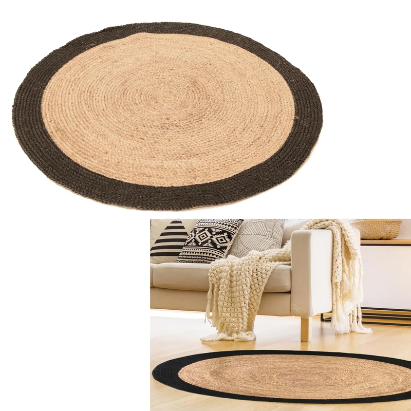 Home Deco Factory Jute Round Rug 120 cm x 0.5 cm x 120 cm Beige/Black