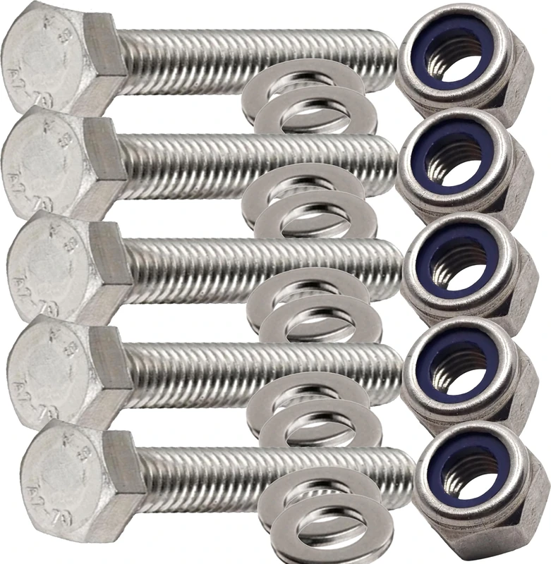 M5 x 30mm Hex Head Bolts Set with Nylon Nuts and Washers Stainless Steel Fully Threaded Bolt (Pack of 5)