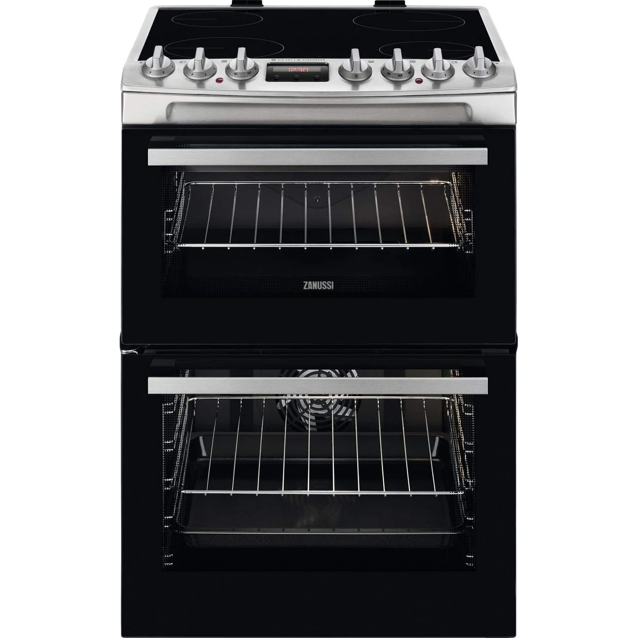 Zanussi Electric Cooker with Ceramic Hob ZCV69360XA, 60x60 cm, 73L and 39L Capacity, Thermaflow Fan Oven, SteamBake Technology and AirFry Function, Multilevel Cooking, Catalytic Self-Cleaning