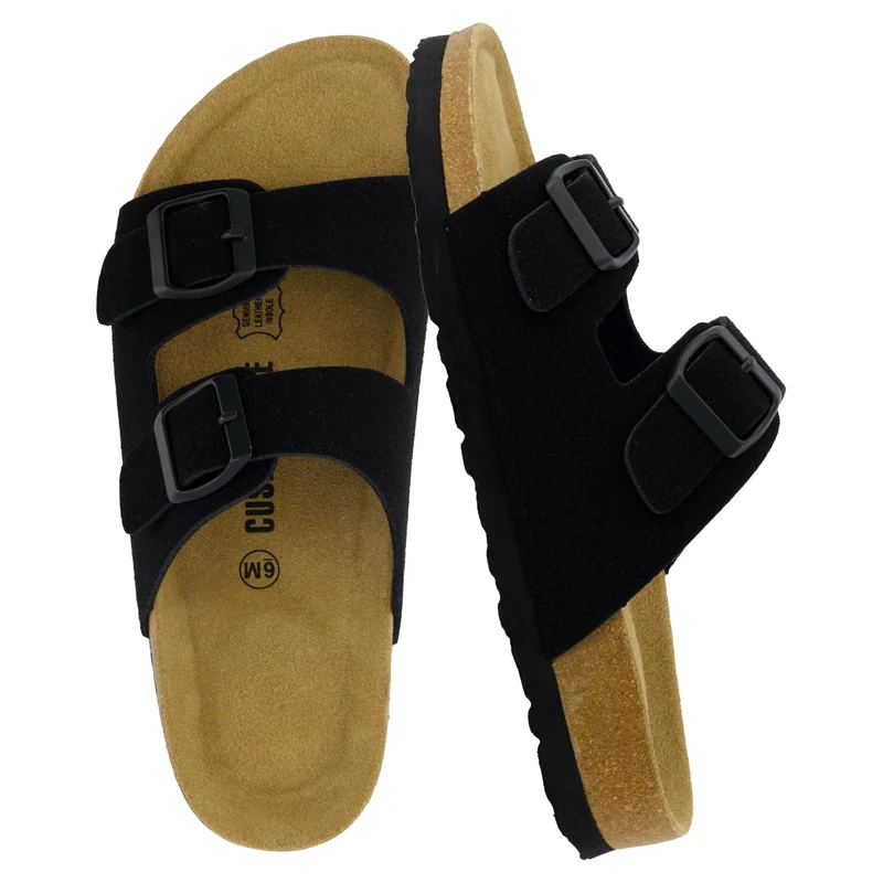 CUSHIONAIRE Women's Lane Cork Footbed Sandal with +Comfort, Black Vegan Suede, 5 UK