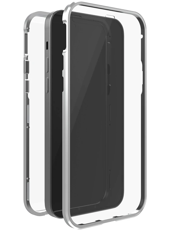 Black Rock - 360 degree glass case suitable for Apple iPhone 12/12 Pro I magnetic closure, transparent, cover (transparent with silver frame) - Image 1