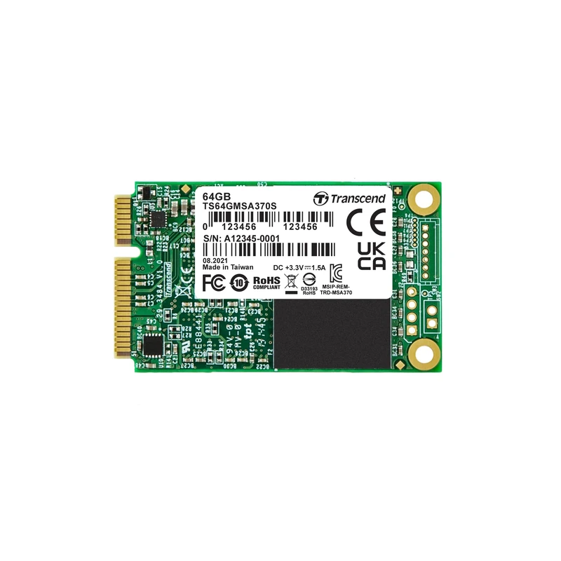 Transcend MSA370S 64GB SATA III 6Gb/s SSD, Read/Write up to 520/100 mb/s with MLC Flash and with DRAM Cache TS64GMSA370S