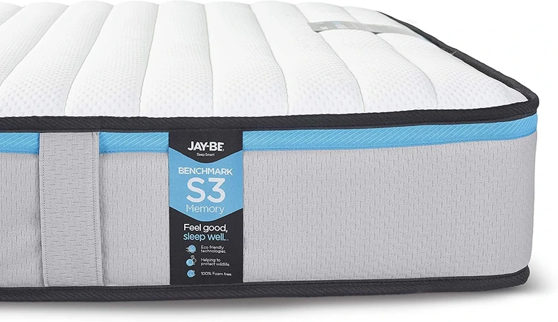JAY-BE Benchmark S3 Memory Double Mattress, 19cm Thick, Medium Firm Mattress, 100% Foam Free, Hypoallergenic, 4ft6 Double (190 x 135 x 19cm)