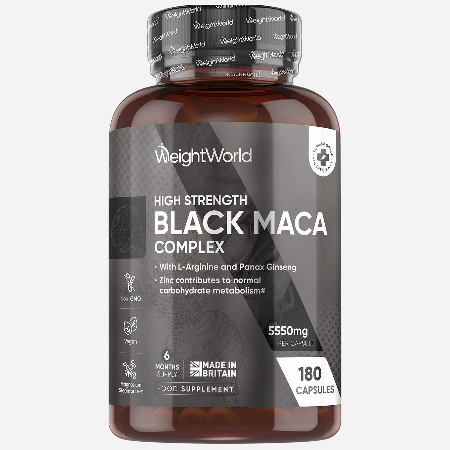 Maca Root Capsules 5550mg - 180 Capsules - 6 Months Supply - Black & Yellow Maca with L-Arginine & Panax Ginseng - Zinc Contributes to Normal Fertility & Reproduction (EFSA) - for Men & Women