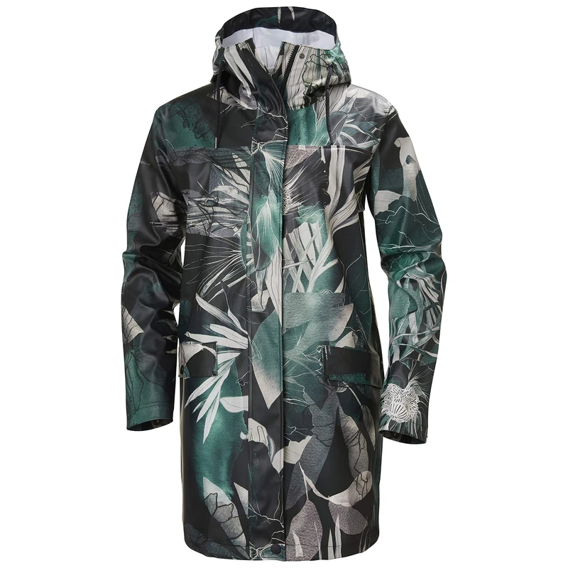 Helly Hansen W Moss Women's Rain Coat, womens, Rain jacket, 53251, 436 Midnight Green Esra Print, S