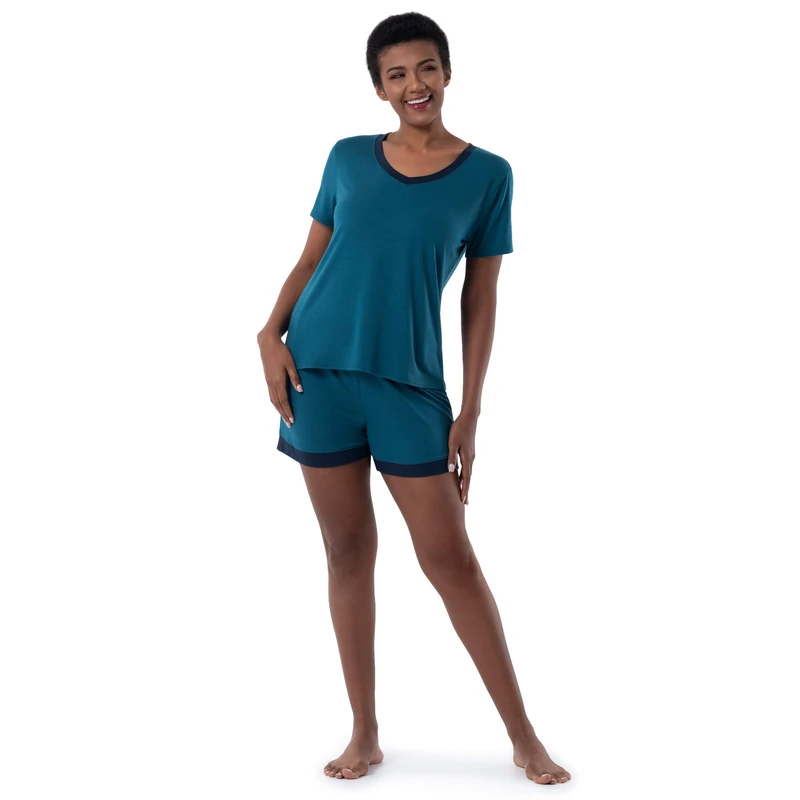 Fruit of the Loom Women's Plus Size Sleeve Tee and Short 2 Piece Sleep Set, Turquoise, 3X