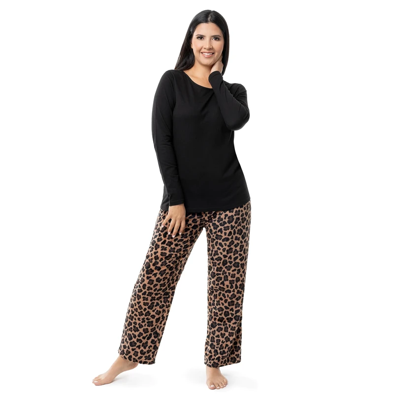 Fruit of the Loom Women's Sueded Jersey Crew Top and Fleece Pants Sleep Set Sueded Jersey Crew Top and Fleece Pant Sleep Set - - M