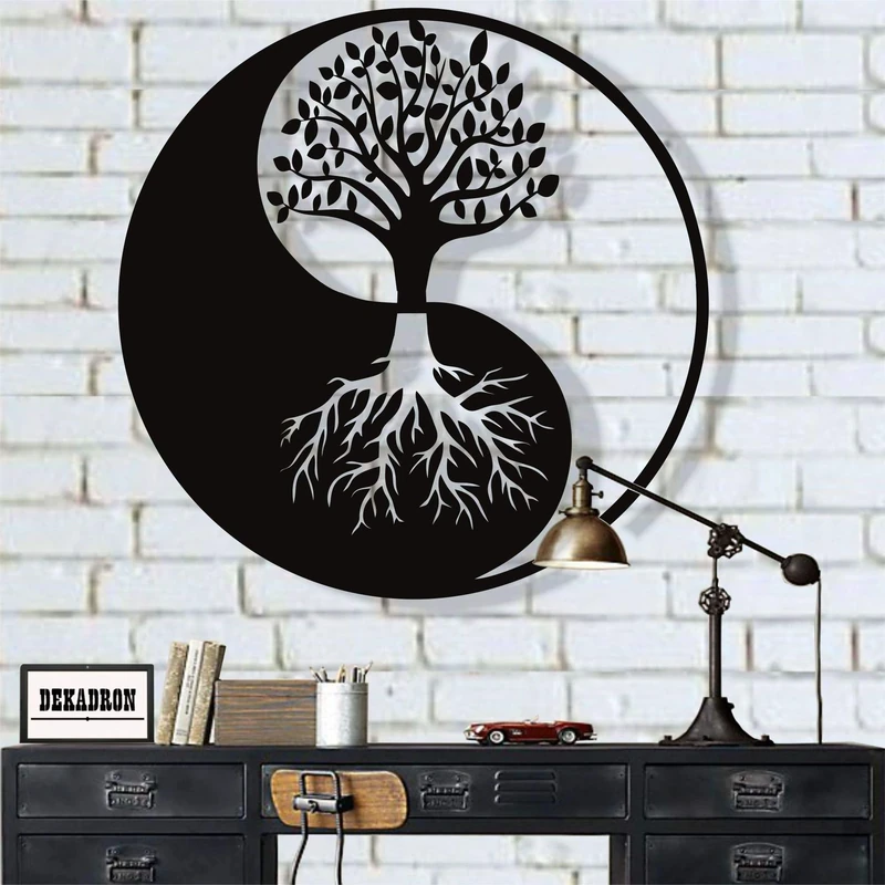 DEKADRON Metal Wall Art, Tree of Life Wall Art, Metal Yin Yang Wall Decor, Interior Decoration, Wall Hangings (28" W x 28" H / 72x72 cm)
