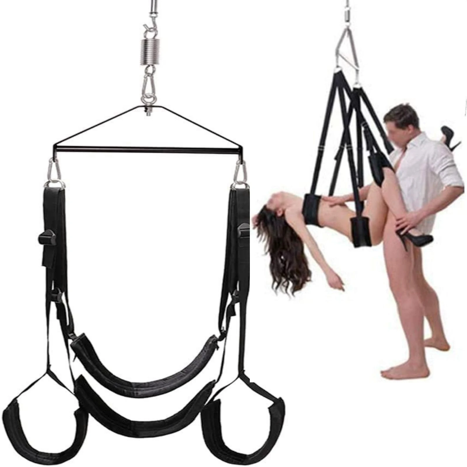 Sex Swing for Adults - 360° Spinning Trapeze with Fluffy Liner & Steel Triangle Support - 600 lbs Capacity