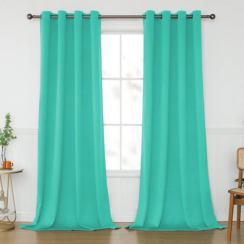 KEQIAOSUOCAI Turquoise Blackout Curtains 108 Inch Length for Living Room Bedroom - Grommet Room Darkening Drapes Thermal Insulated Extra Long Curtain for Large Window, 2 Panels, 52x108