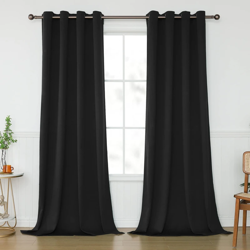 KEQIAOSUOCAI Blackout Black Curtains 108 Inches Long for Living Room Bedroom - Grommet Room Darkening Thermal Insulated Drapes Curtain Panels for 2 Story Houes, Set of 2, Each is 52X108