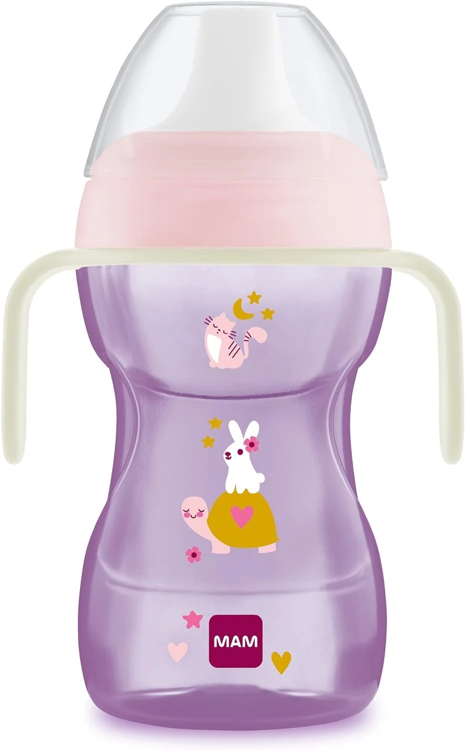 MAM Fun to Drink Cup & Glow Handles | Spill-Free Sippy Cup for Toddlers | Non-Slip Handles | Encourages Independent Drinking | Pink (Various Designs)