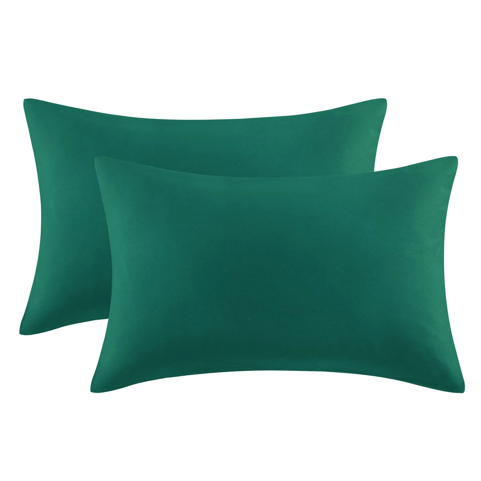 Aisbo Green Pillow Cases 2 Pack - Dark Forest Green Standard Plain Pillowcases Set of 2, Soft Pair of Microfiber Pillow Cover with Envelope Closure 50x75 cm