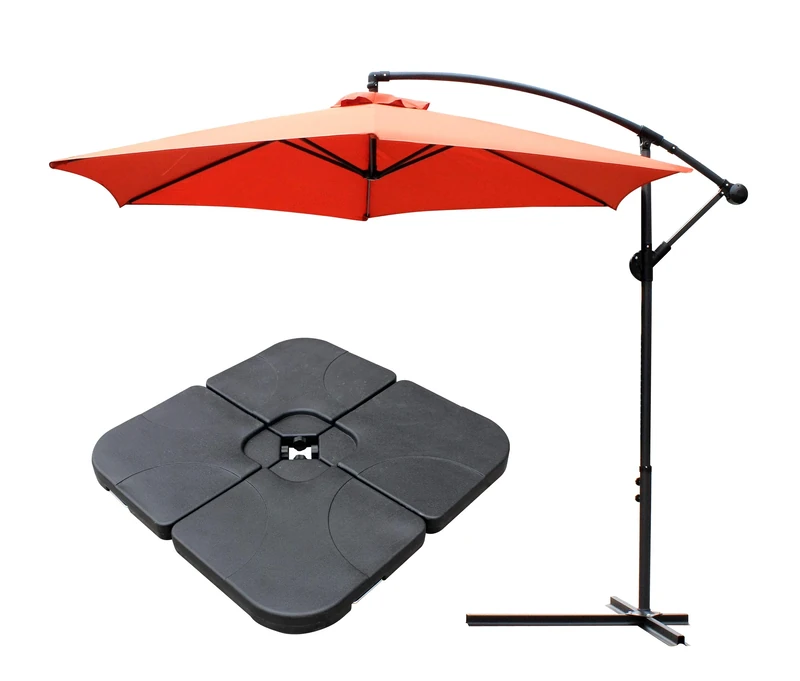 All Seasons Gazebos Ross James premium garden parasol umbrella with crank handle including base weight (Red) - Image 1