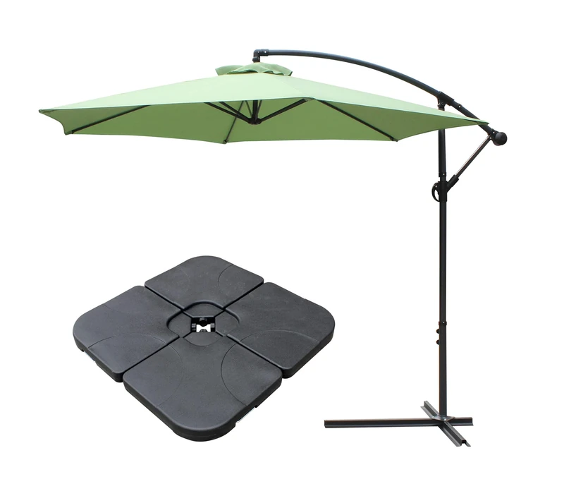 All Seasons Gazebos Ross James premium garden parasol umbrella with crank handle including base weight (Green) - Image 1