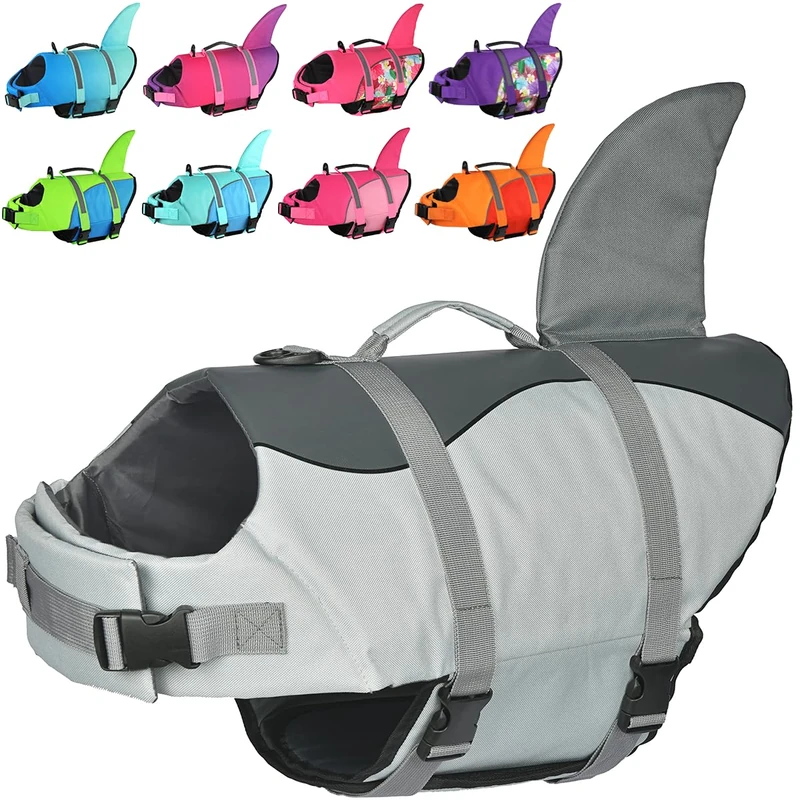 Doglay Dog Life Jacket, Ripstop Cute Shark Dog Life Jacket with Superior Buoyancy and Rescue Handle, Adjustable Dog Life Vests for Swimming Boating, Pet Flotation Vest for Small Medium Large Dogs.