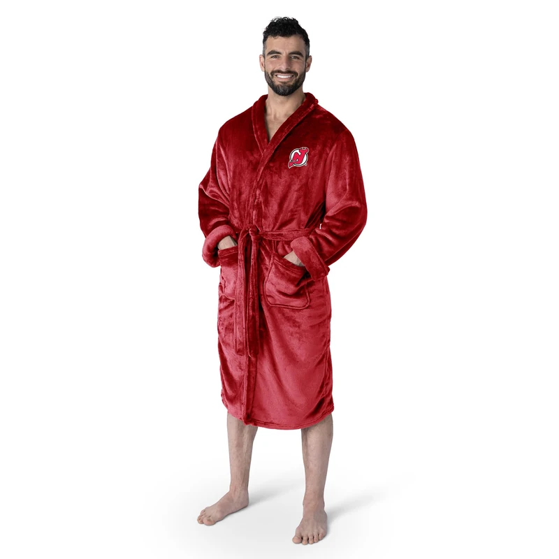 Northwest Men's 1NHL349000013RET NHL New Jersey Devils L/XL Silk Touch Bath Robe, 26" x 47", Linen