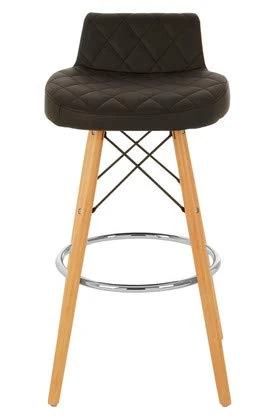 Premier Housewares Bar Stool, Counter Height Stools For Kitchen, Wood & Leather, w48 x d41 x h85cm - Black
