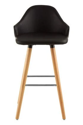 Premier Housewares Bar Stool, Counter Height Stools For Kitchen, Wood & Leather, w48 x d46 x h92cm - Black