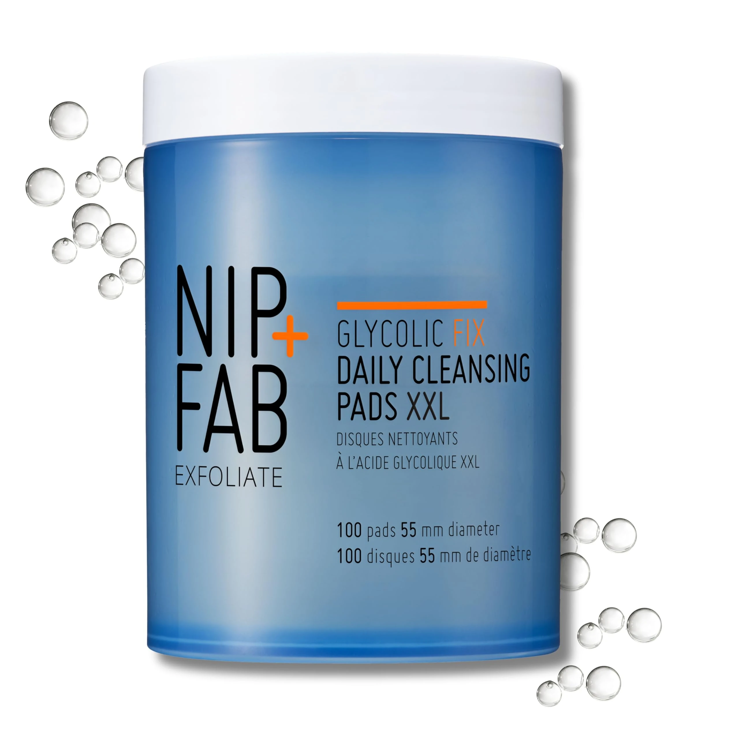 Nip+Fab Glycolic Acid Fix Daily Cleansing Pads for Face with Hyaluronic Acid | Witch Hazel | Exfoliating Resurfacing AHA Facial Cleanser Pad | 100 Pads XXL | Vegan & Cruelty-Free
