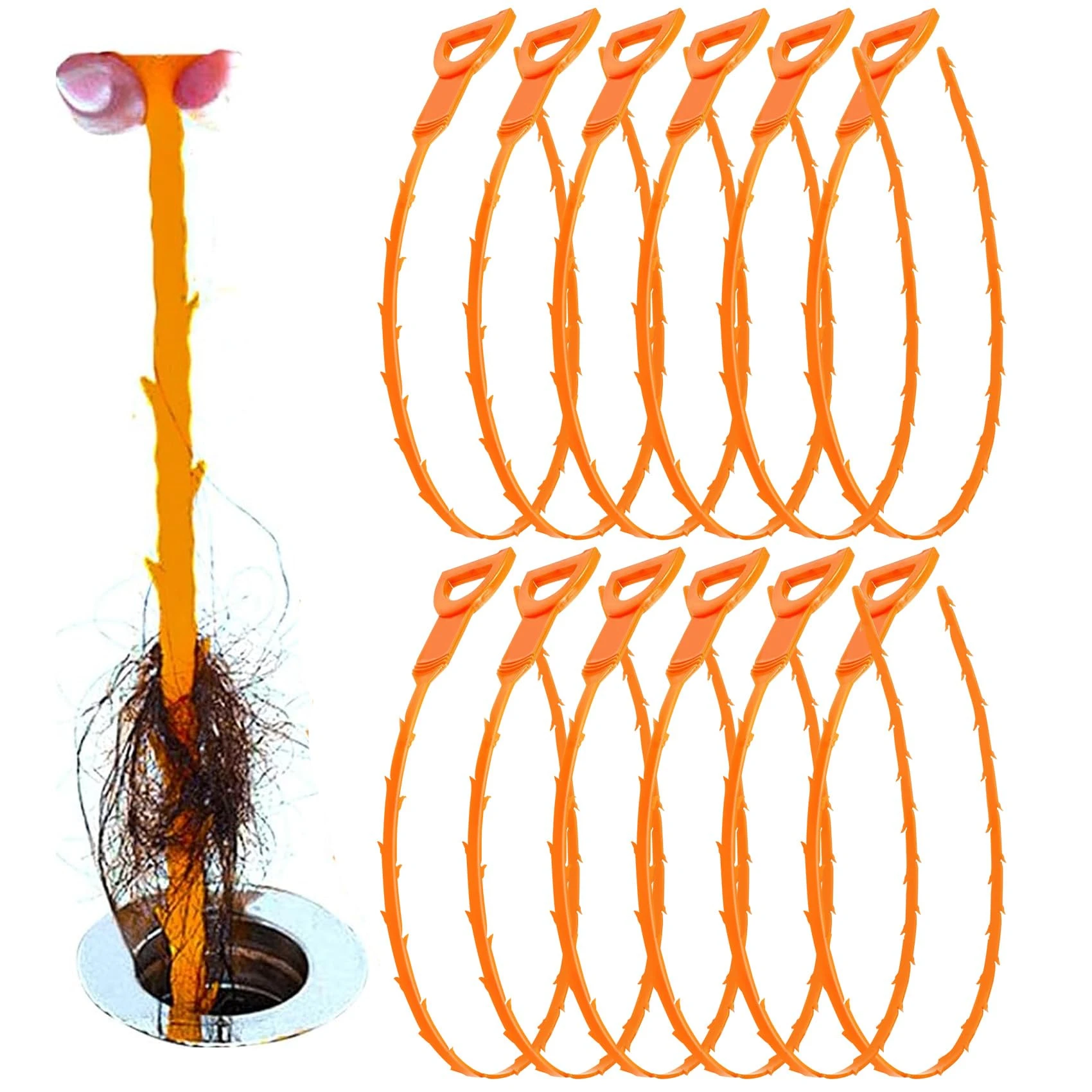 Huryfox Drain Clog Remover Tool- 6 Pack 50cm Length Drain Cleaner Sticks for Sink, Pipe and Tub - Plumbing unclogger Tool for Clogged Drains in Shower, Hair Catcher for Bathroom, Kitchen, Bathtub