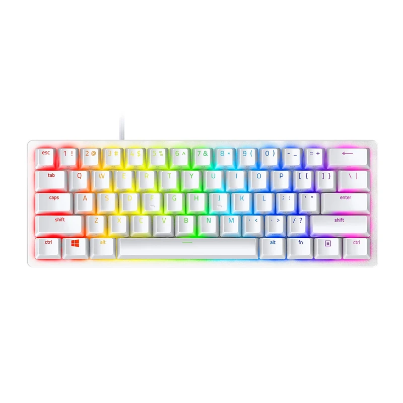 Razer Huntsman Mini (Purple Switch) - 60% Compact Gaming Keyboard (Clicky Optical-Mechanical Switches, Doubleshot PBT Keycaps, Detachable USB-C Cable) US Layout | Mercury White