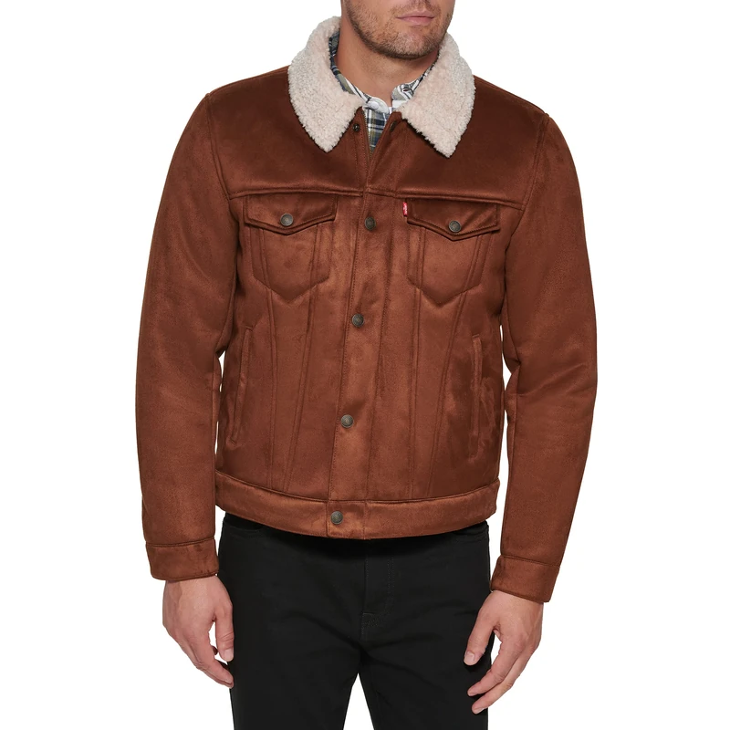 Levi's Men's Sherpa Lined Trucker Jacket - Brown Faux Leather