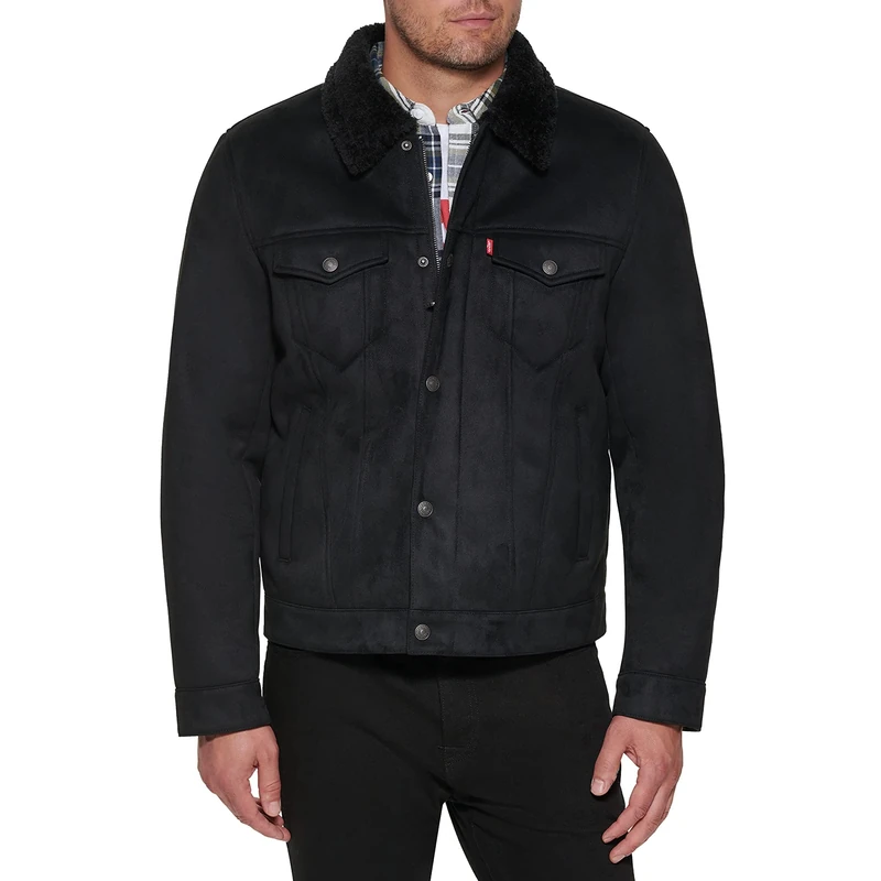 Levi's Men's Leather Classic Trucker Jacket, Black Faux Shearling, M - Image 1