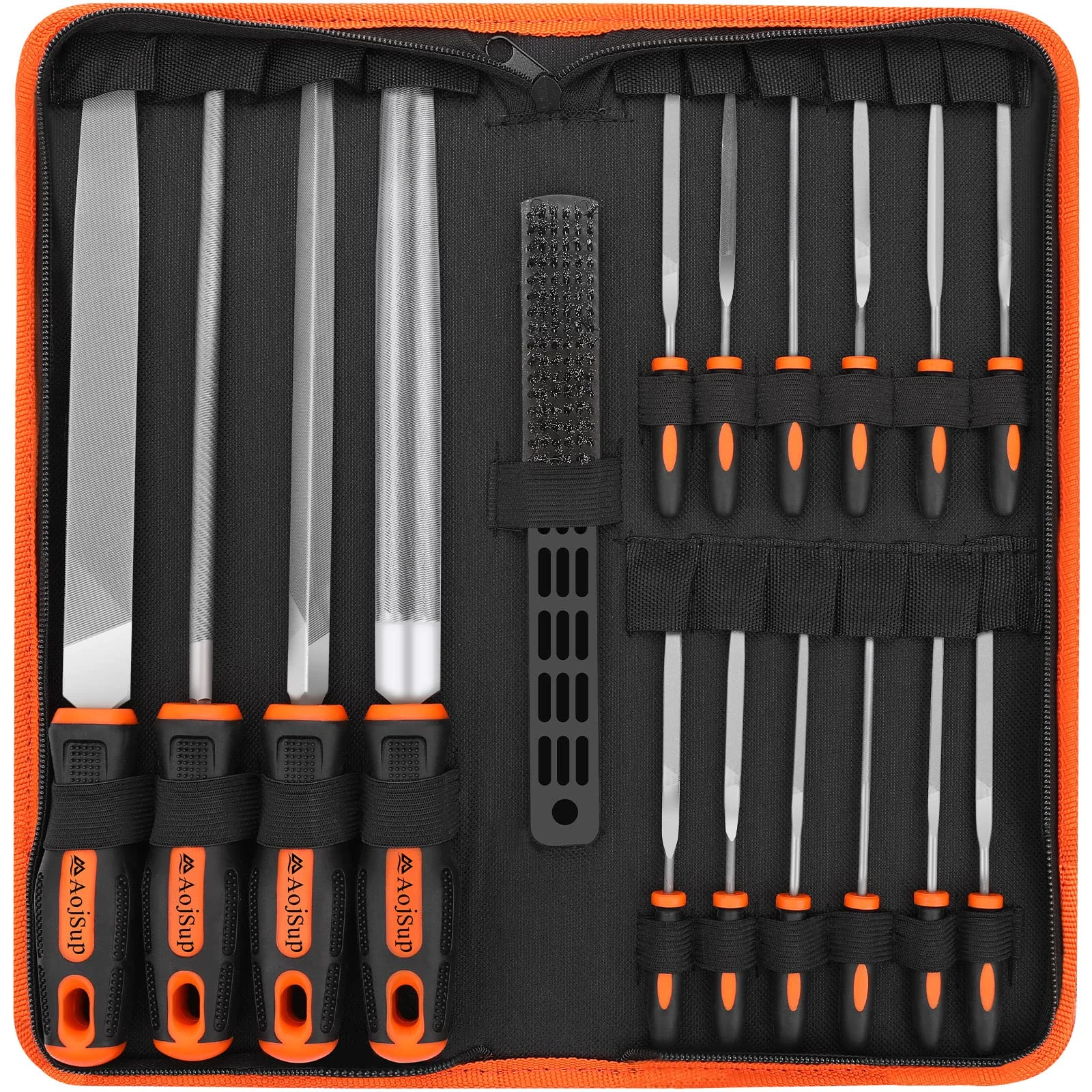 AojSup 17Pcs Metal File Set, Professional Files Tools, Premium Metal Files with Suitcase, 4X Large Files - Flat/Triangle/Half-Round/Round File&12x Needle Files, Perfect for Wood, Metal&DIY Project