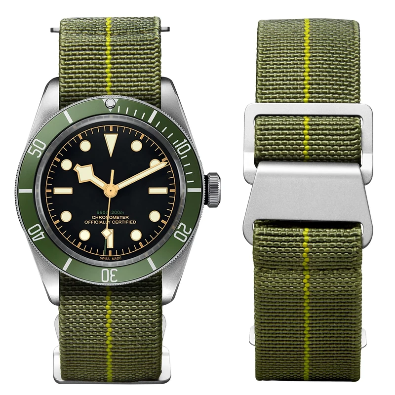 BINLUN Elastic Nylon Watch Straps 18mm/20mm/22mm Marine Nationale Style Parachute Fabric Replacement Watch Band Hook-and-Loop Silver/Black Buckle Men Women(Green-yellow,18mm)