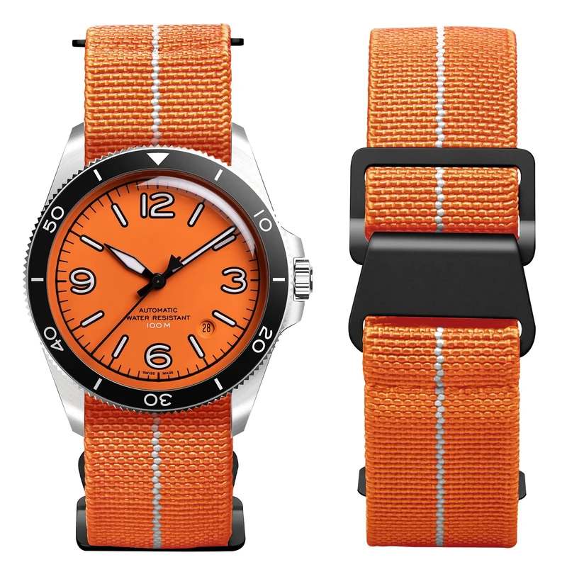 BINLUN Elastic Nylon Watch Straps 18mm/20mm/22mm Marine Nationale Style Parachute Fabric Replacement Watch Band Hook-and-Loop Silver/Black Buckle Men Women(Orange-white,18mm)