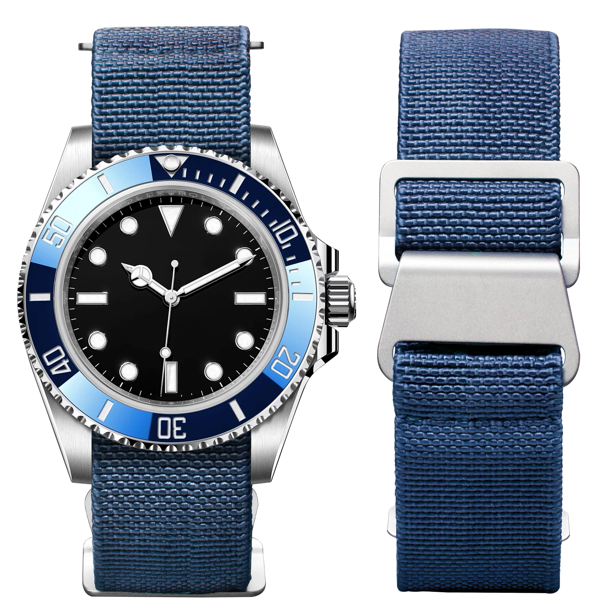 BINLUN Elastic Nylon Watch Band Navy Divers Parachute Fabric Replacement Hook-and-Loop Watch Strap 18/20/22mm(Blue,20mm)