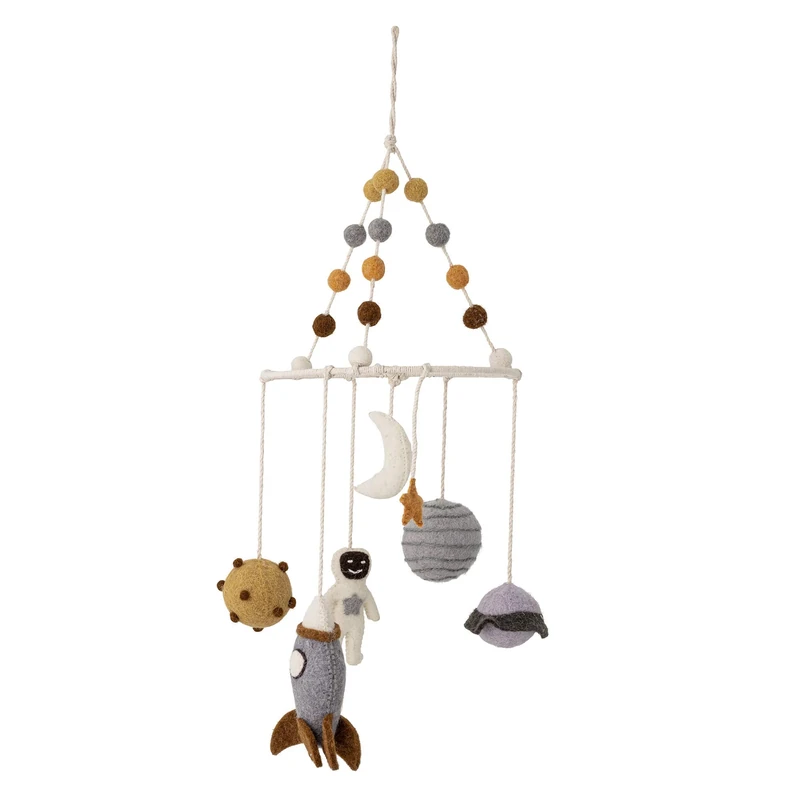 Bloomingville Mini Iduna Wool and Metal Mobile in Colour Mix Grey/Mustard/Brown/Natural - 20 x 64 cm (D/H) - Image 1