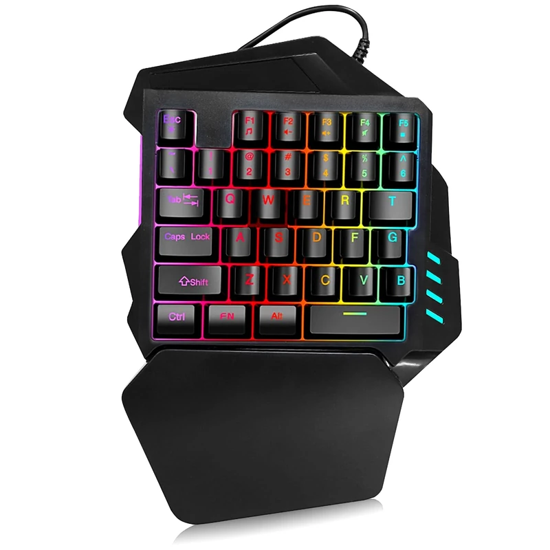 One Handed Membrane Gaming Keyboard, 5 Multi-media Keys Single Hand Keyboard 35 Keys Gaming Mini Keyboard with FN Keys Ideal for Left Hand User