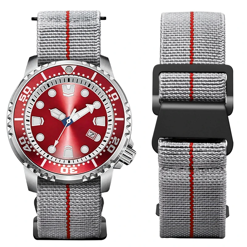 BINLUN Elastic Nylon Watch Strap - 20mm Grey-Red Parachute Band