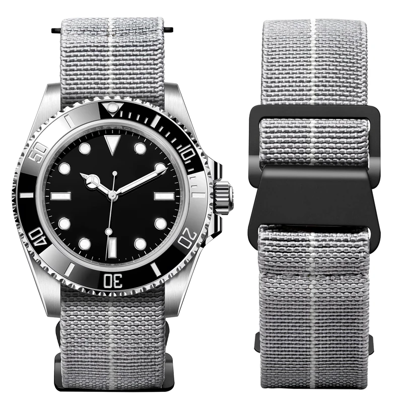 BINLUN Elastic Nylon Watch Straps 18mm/20mm/22mm Marine Nationale Style Parachute Fabric Replacement Watch Band Hook-and-Loop Silver/Black Buckle Men Women(Grey-white,22mm)