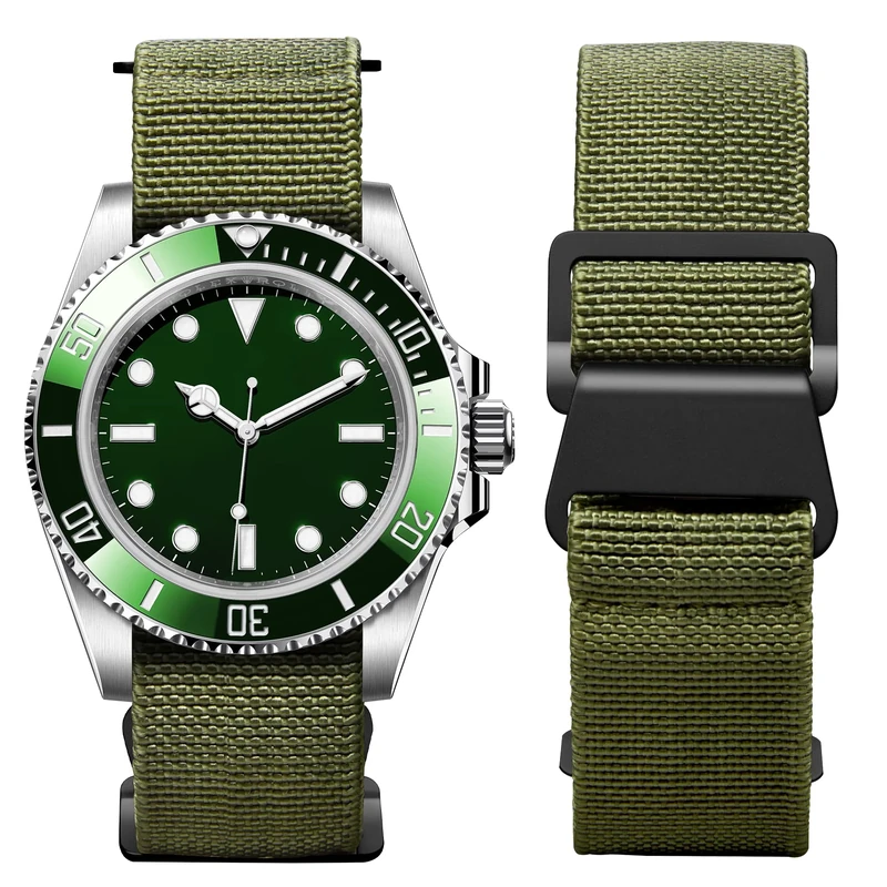 BINLUN Elastic Nylon Watch Straps 18mm/20mm/22mm Marine Nationale Style Parachute Fabric Replacement Watch Band Hook-and-Loop Silver/Black Buckle Men Women(Military greens,20mm)